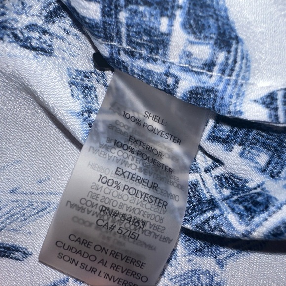 Karl Lagerfeld Womens Blouse XL Paris Print Button Up Roll Tab Parisian Scene - Picture 12 of 15